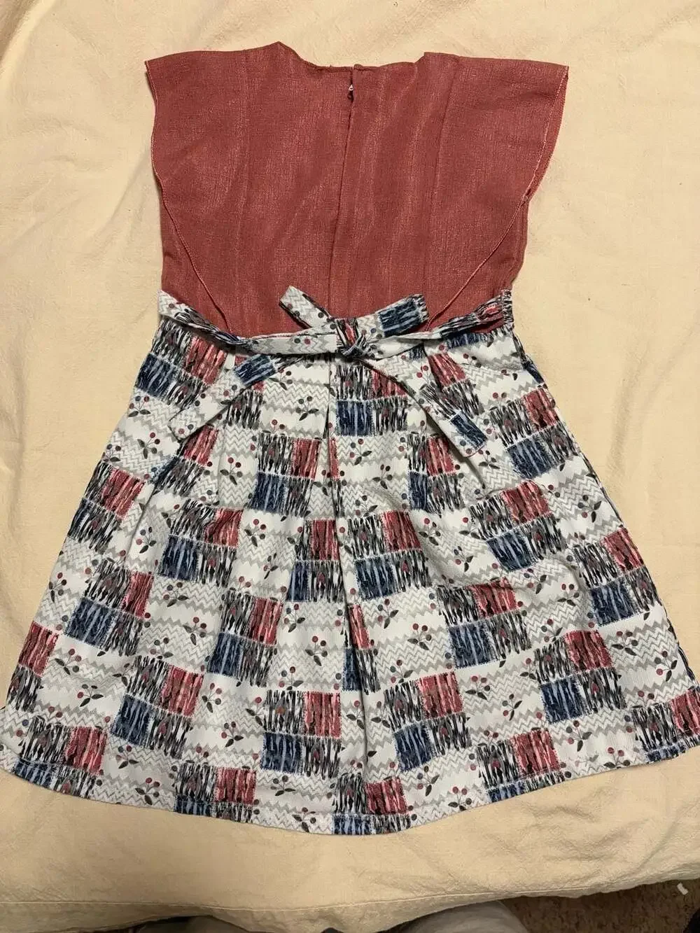 ZULAK Girls Dress Size 24 Red Blue Patchwork Cherry Print